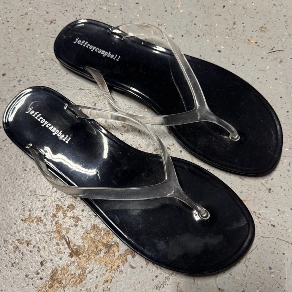 NEW Jeffrey Campbell beach day jelly flip flop sandals black clear straps